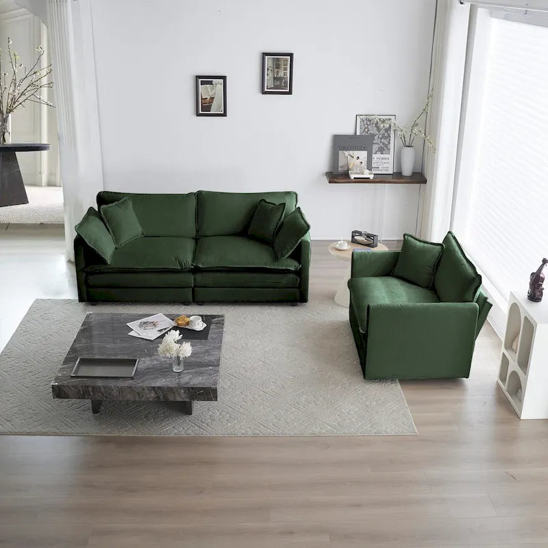 3 Piece Chenille Sofa Set with Arm Pillows and Toss Pillows, Include 2- Piece Armchairs and One 2-seat Sofa