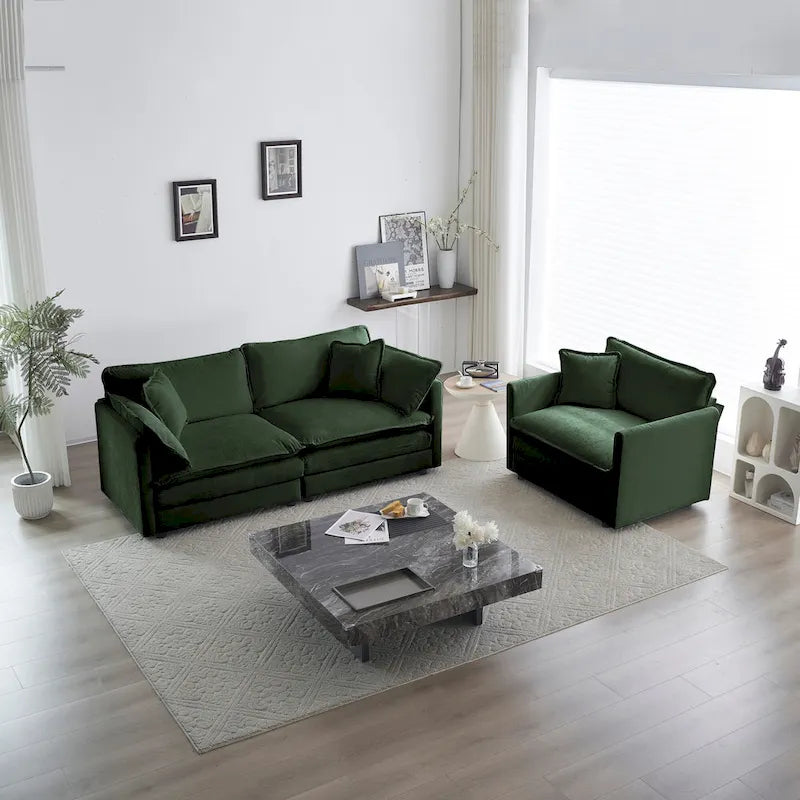 3 Piece Chenille Sofa Set with Arm Pillows and Toss Pillows, Include 2- Piece Armchairs and One 2-seat Sofa