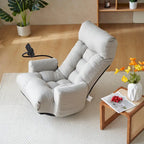 Gray Swivel Recliner with Phone Holder, Adjustable Headrest
