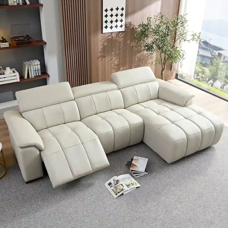 Wall-Hugger Reclining Sofa Modern Electric Control Genuine Leather L Shaped Couch, Seating Furniture with USB Port