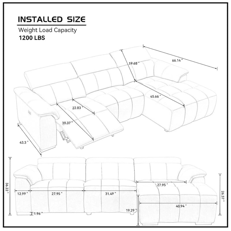 Wall-Hugger Reclining Sofa Modern Electric Control Genuine Leather L Shaped Couch, Seating Furniture with USB Port