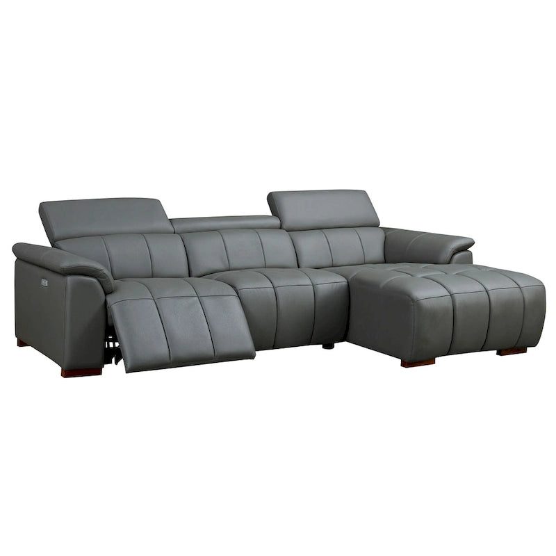 Wall-Hugger Reclining Sofa Modern Electric Control Genuine Leather L Shaped Couch, Seating Furniture with USB Port