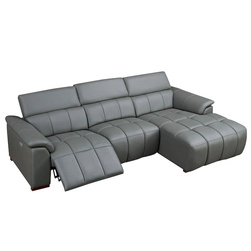 Wall-Hugger Reclining Sofa Modern Electric Control Genuine Leather L Shaped Couch, Seating Furniture with USB Port