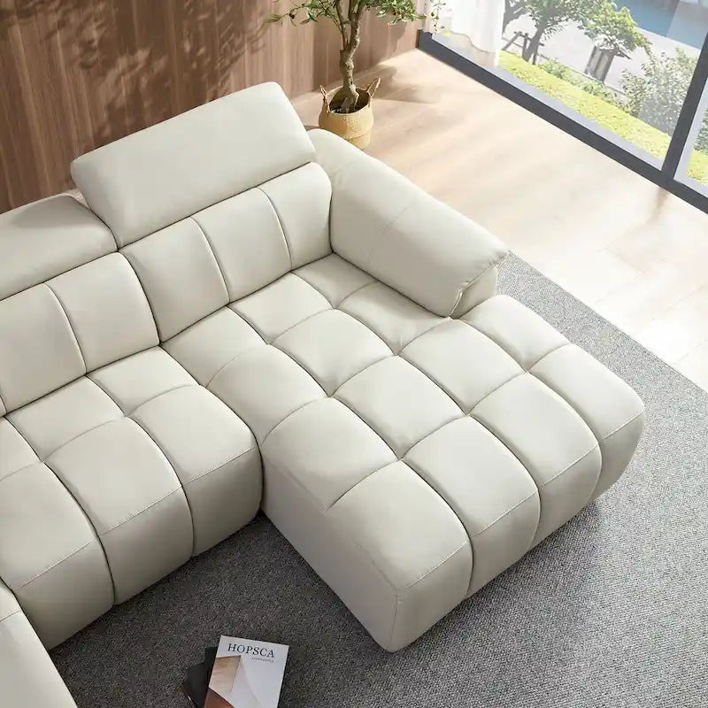 Wall-Hugger Reclining Sofa Modern Electric Control Genuine Leather L Shaped Couch, Seating Furniture with USB Port