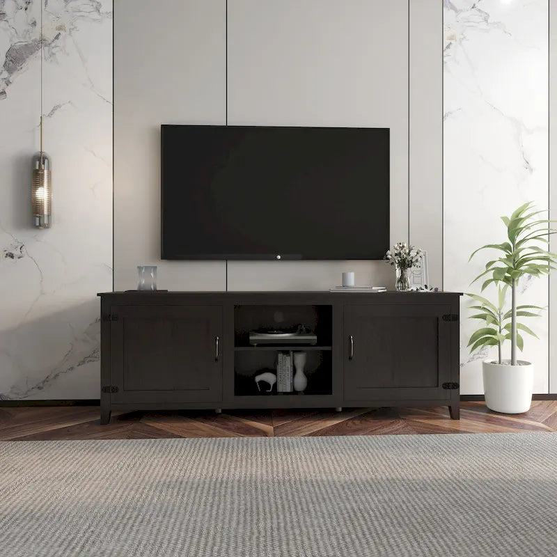 Black 70.08 TV Stand with Doors & Open Compartments for 60 TVs