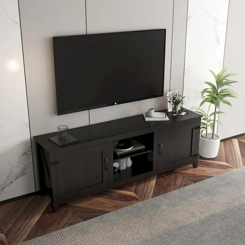 Black 70.08 TV Stand with Doors & Open Compartments for 60 TVs