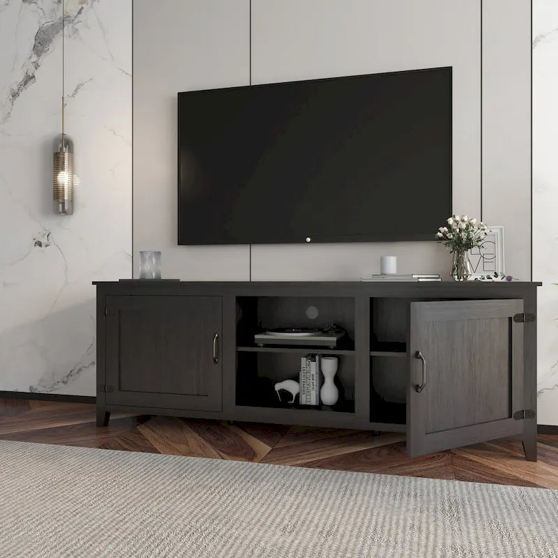 Black 70.08 TV Stand with Doors & Open Compartments for 60 TVs