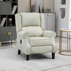 White Linen Wingback Recliner with Vibration Massage, Heat, Footrest