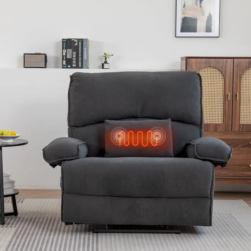 Oversized Velvet Recliner with Massage, Heating, Lumbar Pillow