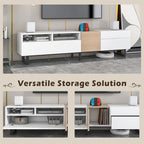 White+Natural 70.9 TV Stand with Storage and Drop Down Door for TVs Up to 80
