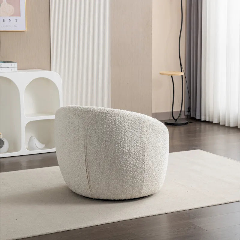Cream White 31 Boucle Upholstered Barrel Chair with Swivel Base
