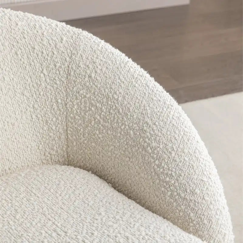 Cream White 31 Boucle Upholstered Barrel Chair with Swivel Base