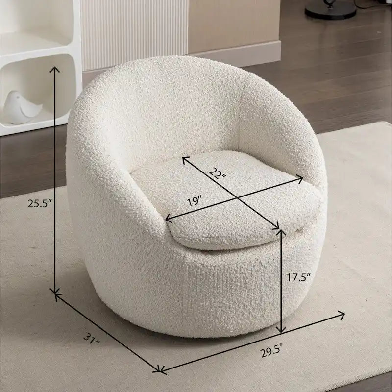 Cream White 31 Boucle Upholstered Barrel Chair with Swivel Base