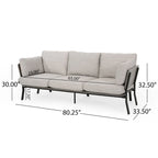 Modern 80.25 3-Seater Sofa with Flared Arms, Pillows, and Wood Legs