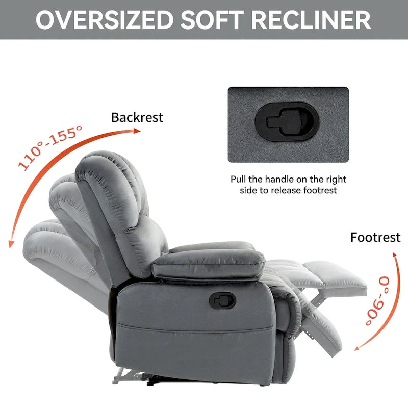 Large Manual Recliner Chair in Fabric for Living Room