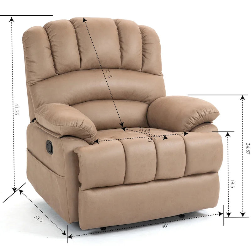 Large Manual Recliner Chair in Fabric for Living Room