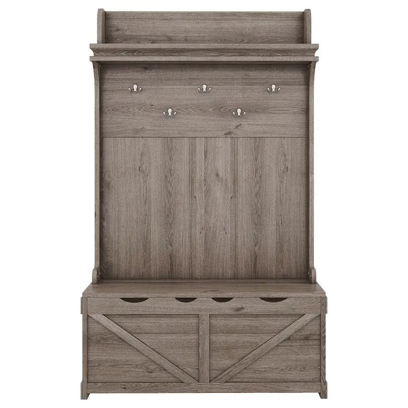 74 3-In-1 Hall Tree Storage Bench and Coat Rack with 5 Hooks, and Anti-Topple Anchor for Entryway