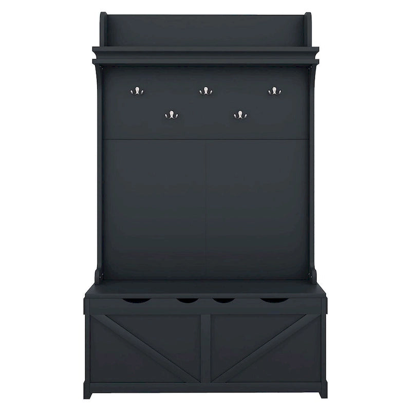 74 3-In-1 Hall Tree Storage Bench and Coat Rack with 5 Hooks, and Anti-Topple Anchor for Entryway