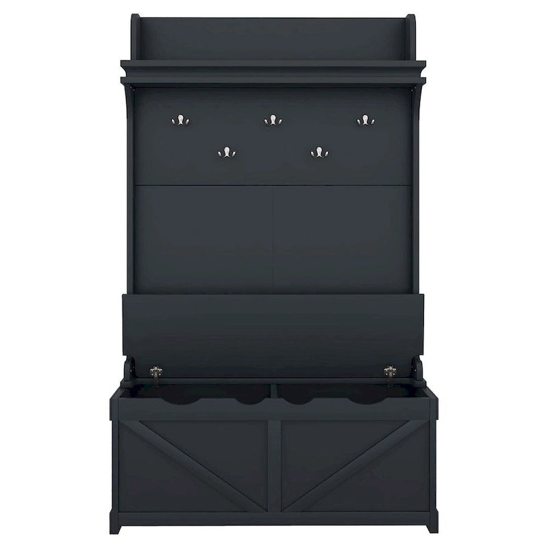 74 3-In-1 Hall Tree Storage Bench and Coat Rack with 5 Hooks, and Anti-Topple Anchor for Entryway