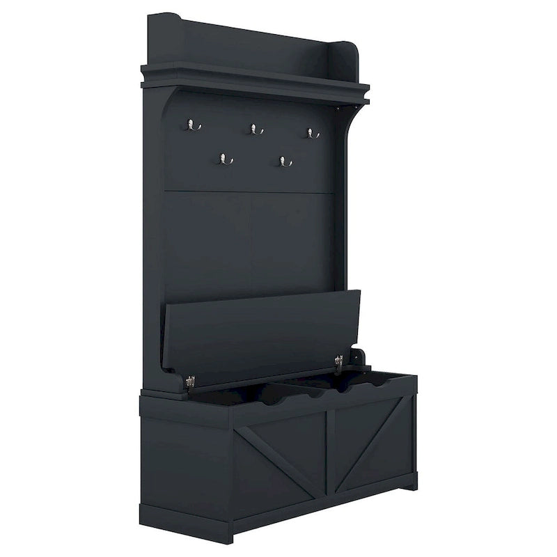 74 3-In-1 Hall Tree Storage Bench and Coat Rack with 5 Hooks, and Anti-Topple Anchor for Entryway