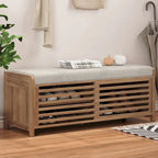 Entryway Shoe Cabinet, Distressed Shutter Storage Bench with Acacia Veneer for Retro Charm for Living Room, Entryway
