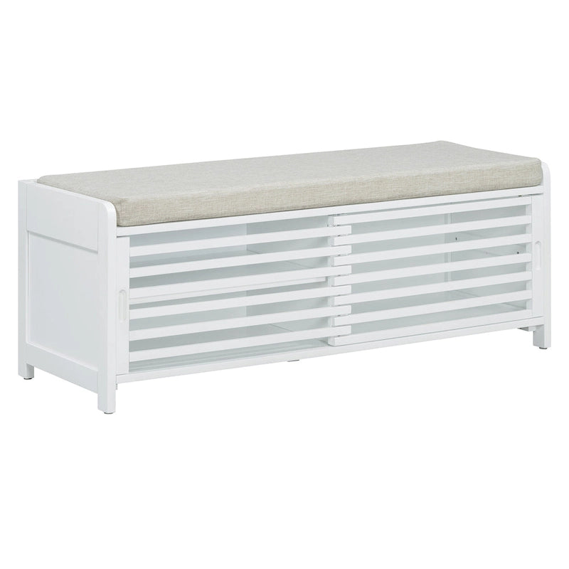 Entryway Shoe Cabinet, Distressed Shutter Storage Bench with Acacia Veneer for Retro Charm for Living Room, Entryway