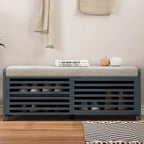 Entryway Shoe Cabinet, Distressed Shutter Storage Bench with Acacia Veneer for Retro Charm for Living Room, Entryway