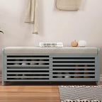 Entryway Shoe Cabinet, Distressed Shutter Storage Bench with Acacia Veneer for Retro Charm for Living Room, Entryway