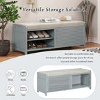 Entryway Shoe Cabinet, Distressed Shutter Storage Bench with Acacia Veneer for Retro Charm for Living Room, Entryway
