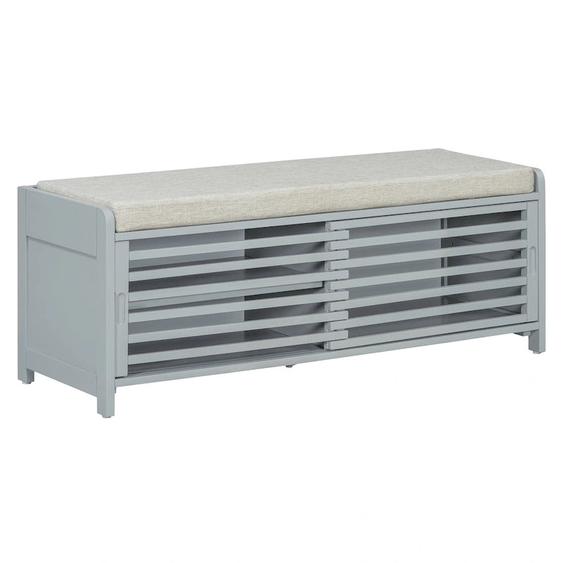 Entryway Shoe Cabinet, Distressed Shutter Storage Bench with Acacia Veneer for Retro Charm for Living Room, Entryway