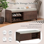 Entryway Shoe Cabinet, Distressed Shutter Storage Bench with Acacia Veneer for Retro Charm for Living Room, Entryway