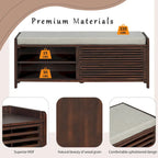 Entryway Shoe Cabinet, Distressed Shutter Storage Bench with Acacia Veneer for Retro Charm for Living Room, Entryway