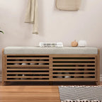 Entryway Shoe Cabinet, Distressed Shutter Storage Bench with Acacia Veneer for Retro Charm for Living Room, Entryway