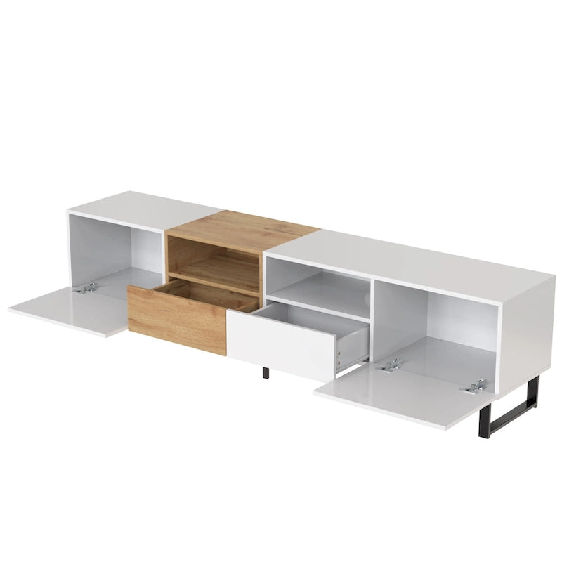 TV Stand with 2 Cabinets and Open Storage Compartment