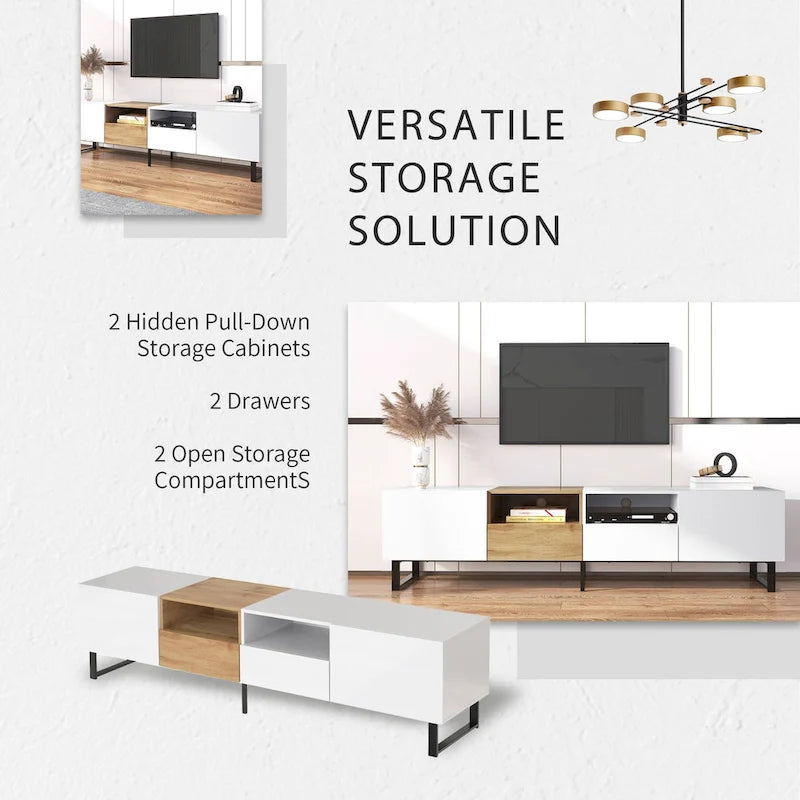 TV Stand with 2 Cabinets and Open Storage Compartment