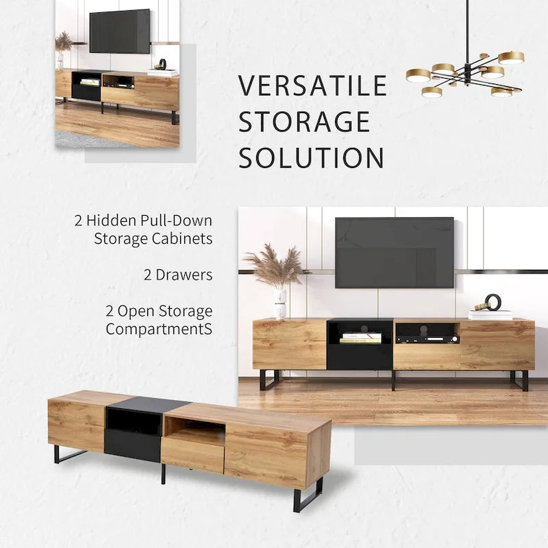 TV Stand with 2 Cabinets and Open Storage Compartment