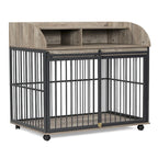44 Heavy Duty Large Dog Crate Furniture for Large Medium Dog with Lockable Wheels, Wooden Dog Crate Dog Kennel