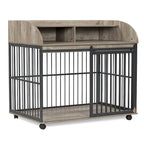 44 Heavy Duty Large Dog Crate Furniture for Large Medium Dog with Lockable Wheels, Wooden Dog Crate Dog Kennel