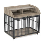 44 Heavy Duty Large Dog Crate Furniture for Large Medium Dog with Lockable Wheels, Wooden Dog Crate Dog Kennel