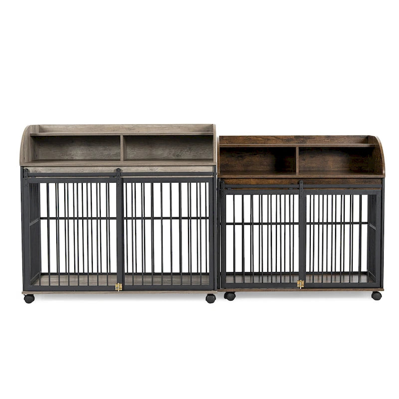44 Heavy Duty Large Dog Crate Furniture for Large Medium Dog with Lockable Wheels, Wooden Dog Crate Dog Kennel