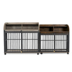 44 Heavy Duty Large Dog Crate Furniture for Large Medium Dog with Lockable Wheels, Wooden Dog Crate Dog Kennel