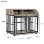 44 Heavy Duty Large Dog Crate Furniture for Large Medium Dog with Lockable Wheels, Wooden Dog Crate Dog Kennel