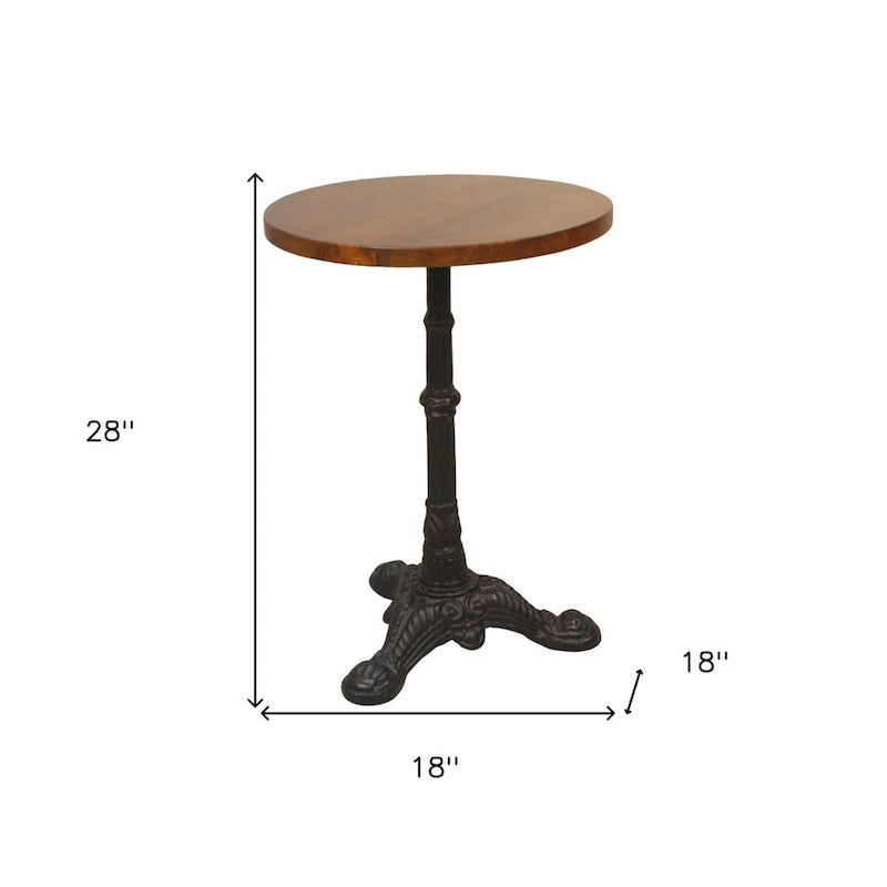 HomeRoots 28 Black And Wood Brown Solid Wood And Iron Round End Table - 28