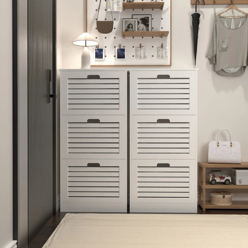 Wooden Shoe Cabinet for Entryway, White Shoe Storage Cabinet with 3 Flip Doors 20.94x9.45x43.11 inch