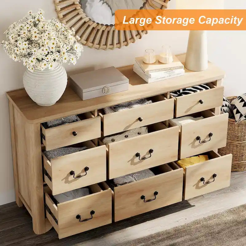 WAMPAT 53.5 Wide Farmhouse White Dresser TV Stand with Curved Edge Design and Wide Chests of Drawers