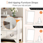 WAMPAT 53.5 Wide Farmhouse White Dresser TV Stand with Curved Edge Design and Wide Chests of Drawers