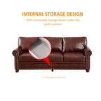 3-pieces Mid-Century Modern Faux Leather Sofa Set with Storage, 1+2+3 Seater