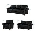 3-pieces Mid-Century Modern Faux Leather Sofa Set with Storage, 1+2+3 Seater