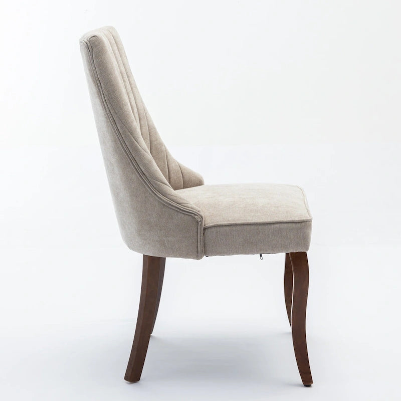 2-Piece Armless Dining Chairs Set with High Back, Upholstered Kitchen Accent Chairs with Curved Solid Wood Legs