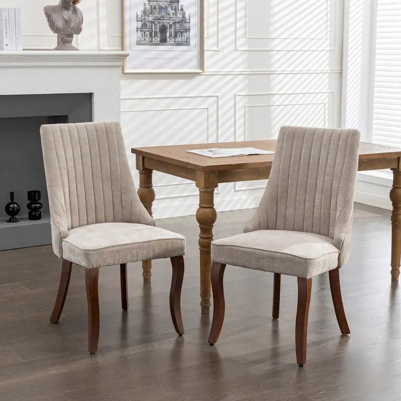 2-Piece Armless Dining Chairs Set with High Back, Upholstered Kitchen Accent Chairs with Curved Solid Wood Legs